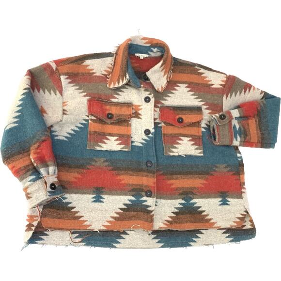 La Miel Womens Jacket Small Southwest Aztec Oversized Button Down Lightweight - Picture 2 of 16